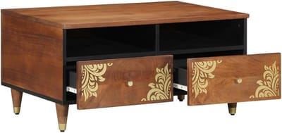 Houten Salontafel - Eettafel - Woonkamer Meubel - Bloemen Inlay - 80x54x40 cm - Honingbruin