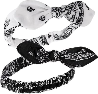 Set van 2 Vrouwelijke Stretch Haarbanden in Boho-Stijl met 90s Print - Zwart en Wit Accessoires voor Haarstyling