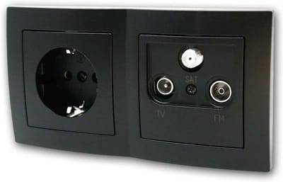 Zwart Inbouw Stopcontact en Antenne-/Satellietaansluiting voor TV Hoek