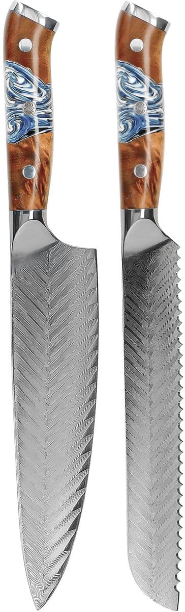 Shinrai Knives - Eclipse 2-delige Damascus Messenset - Koksmes + Broodmes