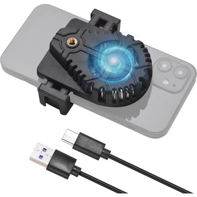 Telefoonkoeler voor Gaming Live Streaming Telefoonhouder met Koelventilator Dubbele Cold Shoe Mounts zwart