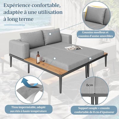 Zonneligstoel 2-persoons inklapbaar 2-in-1 bankbed – HomeByNicole luxe outdoor rotan lounge ligbed met verstelbare opstelling, afneembare kussens en weerbestendig frame – tuin, terras en balkon meubel – grijs A