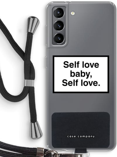 Hoesje met koord geschikt voor Samsung Galaxy S21 hoesje met Koord - Self love - Telefoonhoesje met Zwart Koord - Bescherming aan alle Kanten en Over de Schermrand