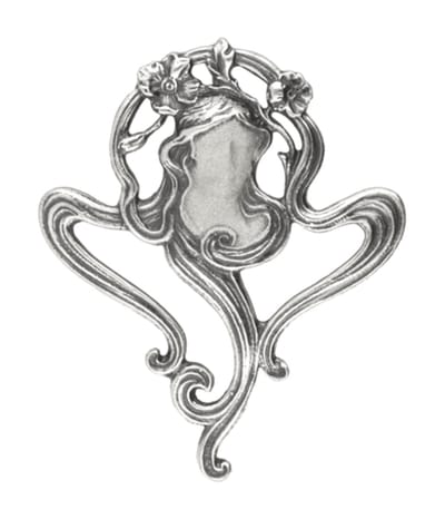 Zilveren Vrouwengezicht met krullend haar Art Nouveau Jugendstil XL hanger en broche