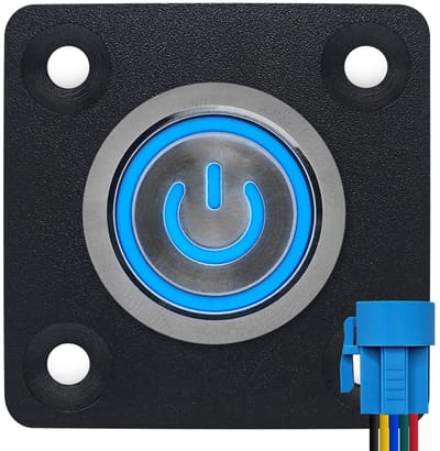 ProRide Metalen drukschakelaar Inbouwpaneel 220V ON-OFF - 22mm - met Aansluitkabel - LED indicatie Blauw