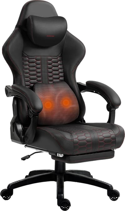 DOWINX - Big & Tall - Gamingstoel - PU leer, massage, voetensteun, 180 kg - Zwart