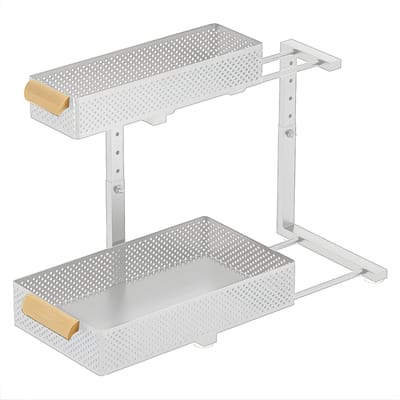 2-laags opbergrek - Voor keuken en badkamer - Uitschuifbaar en in hoogte verstelbaar - Metaal / Wit - Wit