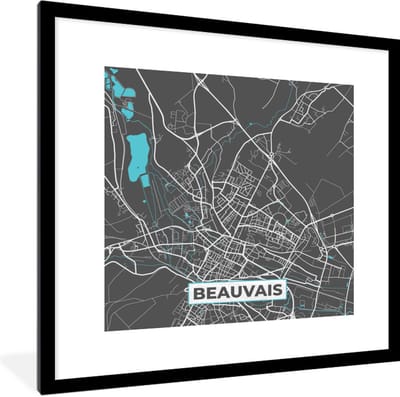 Fotolijst incl. Poster - Frankrijk – Beauvais – Stadskaart – Plattegrond – Kaart - 40x40 cm - Posterlijst