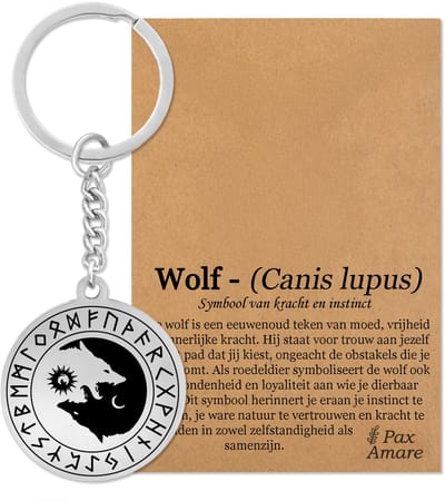 Wolf Yin Yang Sleutelhanger Zilverkleurig - Spirituele Talisman - Roestvrij Staal / Stainless Steel - Natuur & Balans - Pax Amare