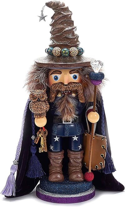 Decoratieve Houten Figuren Notenkraker Tovenaar met Uil 38 cm