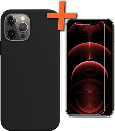 Hoes - Met Screenprotector - Geschikt voor Apple iPhone 13 Pro - Sterk & Shockproof - Back Cover - Siliconen Case - Telefoon Hoes - Zwart