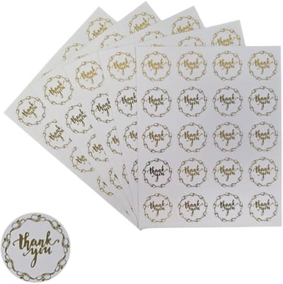 200x Transparante Stickers Op Vel - 32mm - Thank You Krans Goud - Sluitsticker - Sluitzegel - Cadeau Sticker - Hartje Goud - 200 Stuks