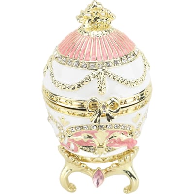 Ei Stijl Sieradendoosje Geëmailleerd Scharnierend Sieraden Organizer Ring Oorbellen Sieradendoosje Verzamelobject beige