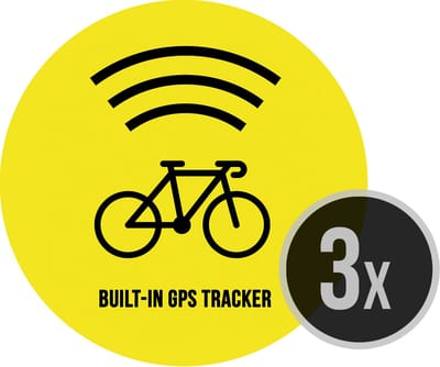 Fiets stickers (3x) | "Built-in GPS tracker" | ⌀ 4,5 cm | 3 stuks | Koersfiets | Racing bike | Anti-diefstal | Dieven ontmoedigen | Ronde sticker | Opvallend | Geel | Weerbestendig | Velo | Beveiliging | Fietsen