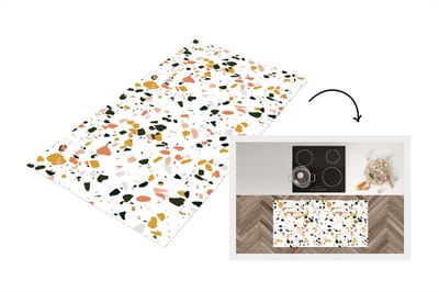 Keukenloper - Loper keuken - Oranje - Zwart - Terrazzo - Patronen - 120x60 cm - Keukenloper vinyl