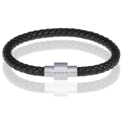 Memphis armband leer met edelstaal Zwart Zilverkleurig-20cm