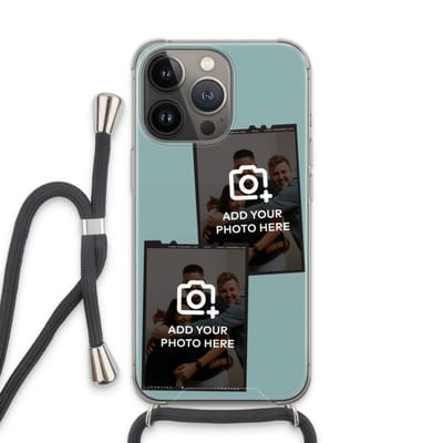 Gepersonaliseerd - Case Company® - Hoesje met koord geschikt voor iPhone 13 Pro hoesje met Koord - Polaroid Zwart - Telefoonhoesje met Zwart Koord - Extra Bescherming aan alle Kanten en Over de Schermrand