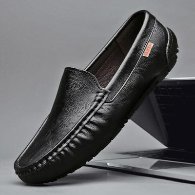 Mocassins Heren Casual Schoenen Vierkante Neus Platte Leren Schoenen Voor Mannen Zacht Velours Mode Nieuwe Aankomsten Rundleer 43 black