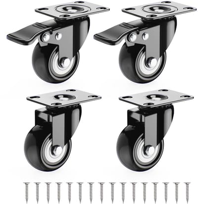Zwenkwielen 4 Stuks, Zware Meubelrollers met Rem, 40 mm, Totale Draagkracht 140 kg, Voor Alle Vloeren
