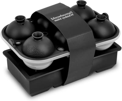 Samuelworld Premium ijsbakcombinatie, grote ijsbolmaker en gigantische ijsblokjesbakjes, 2 pakketten, voedselkwaliteit, gemakkelijk te gebruiken, morsvrije geïntegreerde trechters, whiskey Bourbon