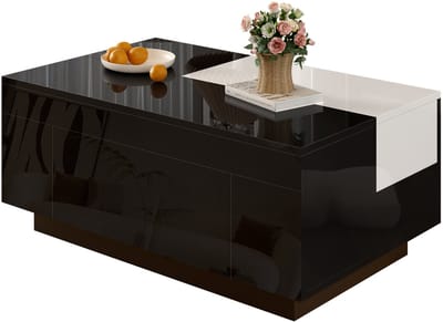 Salontafel - Verstelbaar - LED 16 Kleuren en Uitschuifbaar - Verborgen Opbergruimte - MDF - Zwart en Wit