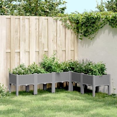 vidaXL - Plantenbak - met - poten - 160x120x42 - cm - polypropeen - lichtgrijs