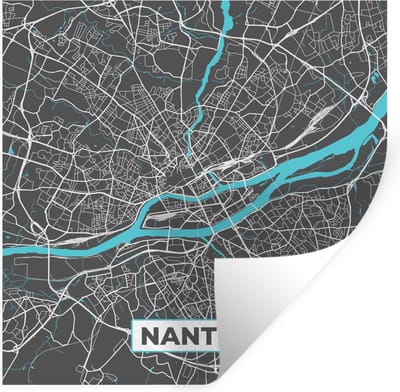 Muurstickers - Sticker Folie - Kaart - Plattegrond - Stadskaart - Nantes - Frankrijk - 100x100 cm - Plakfolie - Muurstickers Kinderkamer - Zelfklevend Behang XXL - Zelfklevend behangpapier - Stickerfolie