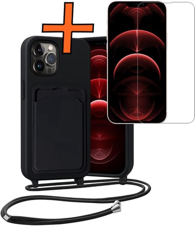Hoesje Geschikt voor iPhone 13 Pro Hoesje Met Telefoonketting Pasjeshouder Case Met Screenprotector Koord - Hoesje Geschikt voor iPhone 13 Pro Hoes Met Kaarthouder - Zwart