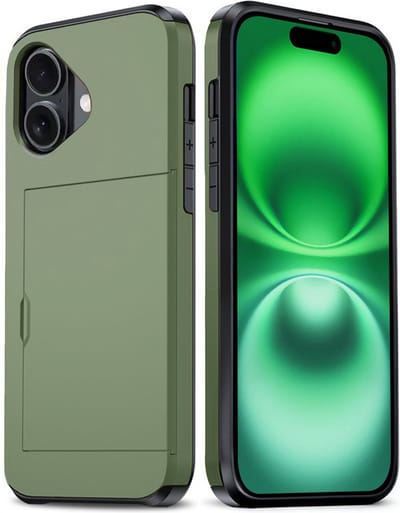 Hoes Geschikt voor iPhone 16 Hoesje Hard Case Met Pas Houder - Hoesje Geschikt voor iPhone 16 Hoes Shockproof Hard Cover Met Kaarthouder - Donkergroen