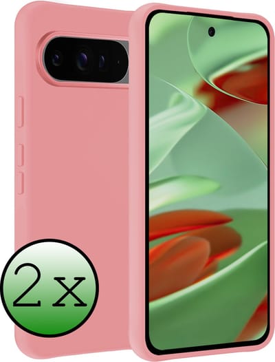 Hoesje 2 Stuks - Geschikt voor Google Pixel 9 Pro - Sterk & Shockproof - Case Siliconen - Back Cover - Telefoon Hoes - Lichtroze