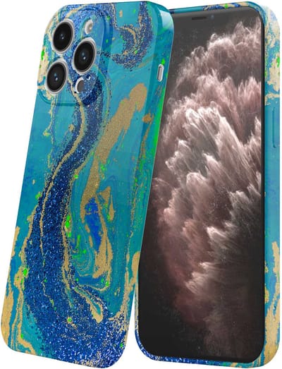 Smartphonica Telefoonhoesje Geschikt voor iPhone 11 Pro Max met Blauw Groen Goud Marmer Opdruk - Flexibel Softcase TPU - Backcover Case Blue Green Gold Marble Design geschikt voor iPhone 11 Pro Max