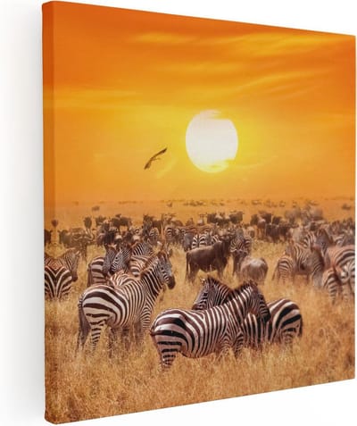 Artaza Canvas Schilderij Wilde Dieren - 30x30 cm - Klein - Wanddecoratie Afrika - Muurdecoratie Zebra - Kamer Accessoires Savanne