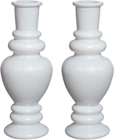 Kaarsen kandelaar Venice - 2x - gekleurd glas - ribbel wit - D5,7 x H15 cm