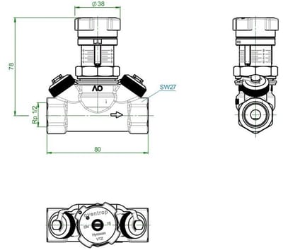 Oventrop Hycocon DN15 VTZ strang inregelafsluiter 1061704