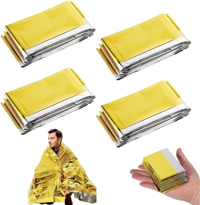 Nooddeken - Reddingsdeken Strong 4 Stuks - Reddingsdeken - EHBO-Deken Goud/Zilver - 210×160 Cm - Nooddeken Perfect Voor Buiten - Wandelen - Overleven - EHBO-Dekens - Robuust - Scheurvast
