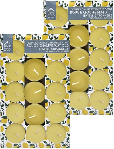 Citronella geur theelichtjes - Citrus geur - 30x stuks - waxinelichtjes - onaangenaam voor sommige dieren - geurkaarsen