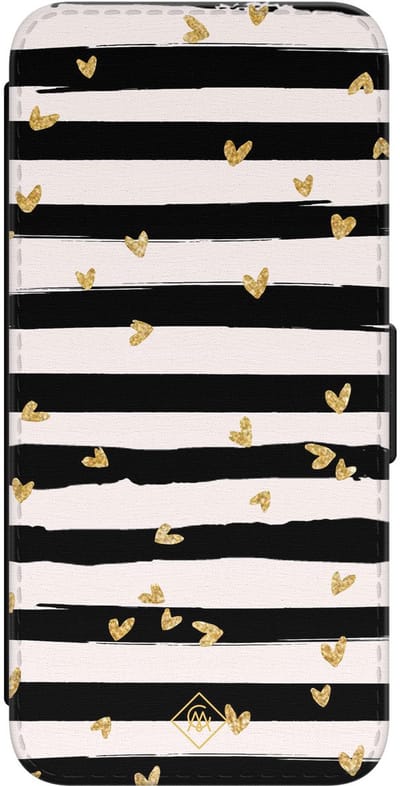Casimoda® bookcase - Geschikt voor Samsung Galaxy S24 - Hoesje met pasjeshouder - Hart Streepjes - Zwart - Kunstleer