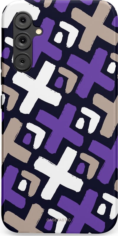 Casetastic hoesje geschikt voor Samsung Galaxy A34 (2023) 5G - Dubbellaagse bescherming - Fresh Paars Witte X's - Fashion Case - Donkerblauw Zilver Lavendel Wit