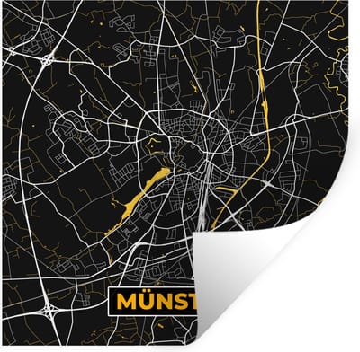 Muurstickers - Sticker Folie - Duitsland - Münster - Stadskaart - Plattegrond - Kaart - Goud - 100x100 cm - Plakfolie - Muurstickers Kinderkamer - Zelfklevend Behang XXL - Zelfklevend behangpapier - Stickerfolie