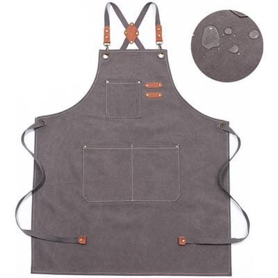 LMETJMA Chef Schort Canvas Kruisrug Chef Katoenen Schorten voor Mannen Vrouwen met Grote Zakken Verstelbaar Keukenwerk Schort Voor JT310 gray
