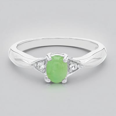 Cavill - Zilveren Ring - 925 Sterling Zilver - Keizerlijk Ovaal Chrysopraas 0 29 ct - Witte Topazen 0 043 ct - Elegant Groen Dames Sieraad