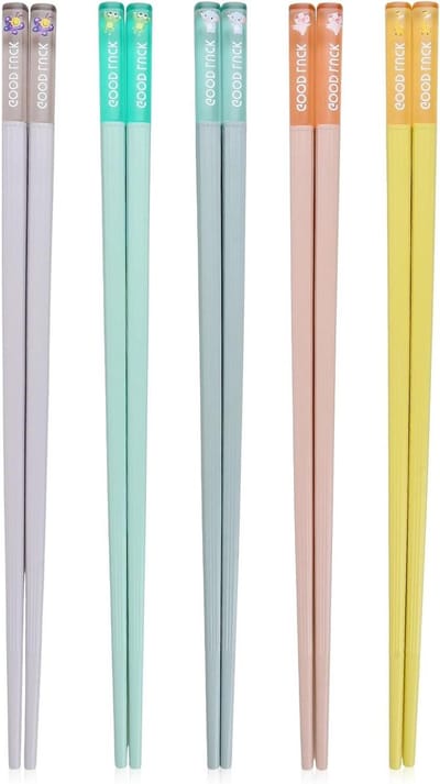 SnelShoppen - 5 Pairs Fiberglass Chopsticks, Herbruikbare Sushi Sticks, Vaatwasserbestendig, Kleurvolle Dier Motieven, Antislip Voor Thuis en Restaura