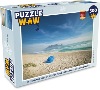 Puzzel Wit strand met in de verte de Tafelberg in Zuid-Afrika - Legpuzzel - Puzzel 500 stukjes