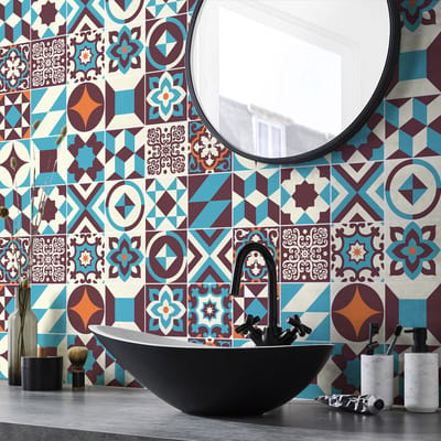 Zelfklevende muurstickers in de vorm van cementtegels voor keuken en badkamer - 24 Leccina Azulejos cementtegelstickers - 24 stickers, 10x10cm