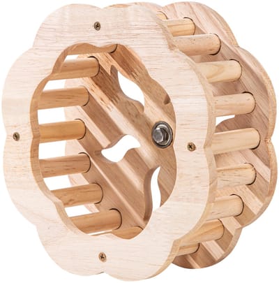 Vogel Speelwiel - Houten zitstok - Vogel Beweging - Interactief en stil - 20 x 20 x 7.5 cm