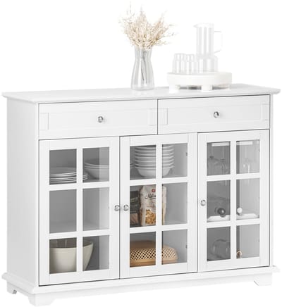 SoBuy FSB77-W Buffetkast - Witte Massief Hout met Laden & Glazen Deuren