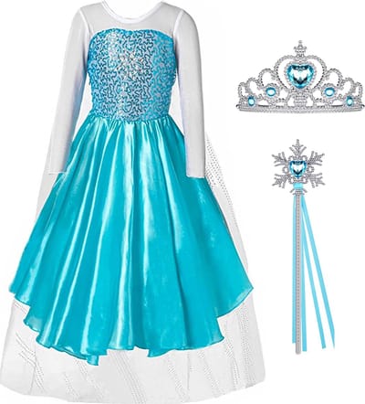 Prinsessenjurk meisje - Het Betere Merk - Prinsessen Verkleedkleding - 92/98 (100) - Prinsessen speelgoed - Verjaardag meisje - Prinsessen accessoire set - Prinsessenkroon - Toverstaf meisje - Carnavalskleding