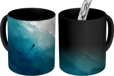 Magische Mok - Foto op Warmte Mokken - Koffiemok - Zee - Silhouet - Abstract - Blauw - Magic Mok - Beker - 350 ML - Theemok