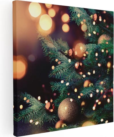 Artaza Canvas Schilderij Kerstverlichting - 30x30 cm - Klein - Muurdecoratie Woonkamer - Wanddecoratie Kerstboom - Schilderijen Op Canvas