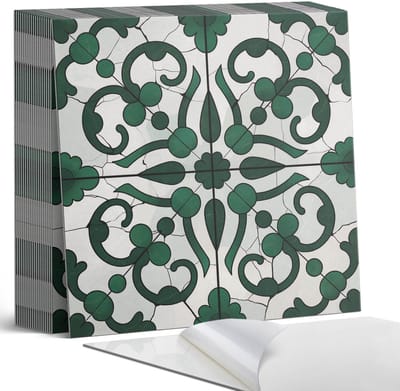 Coloray Plaktegels - Plantenpatroon met ornamenten Zelfklevende Tegels - 20 cm x 20 cm - Groente Plaktegels - 20 stuks - Vierkant PVC Tegels - Plaktegels Badkamer - Plaktegels Vloer - Vinyl Tegels - Wandtegel Zelfklevend